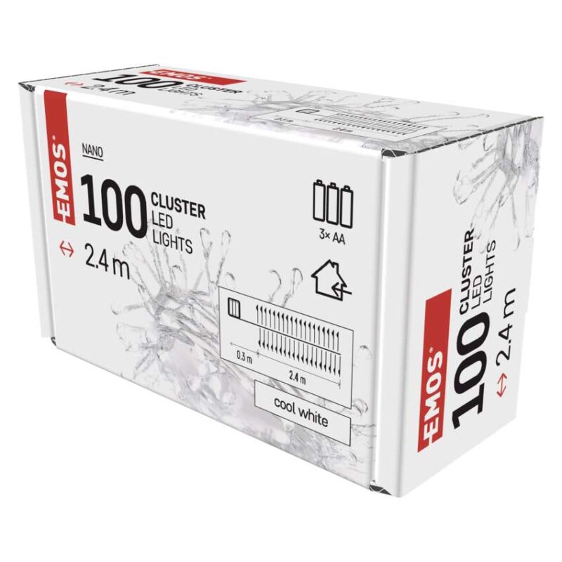 LED KLASTER EMOS 2.4M - 100 LED 3AA CW